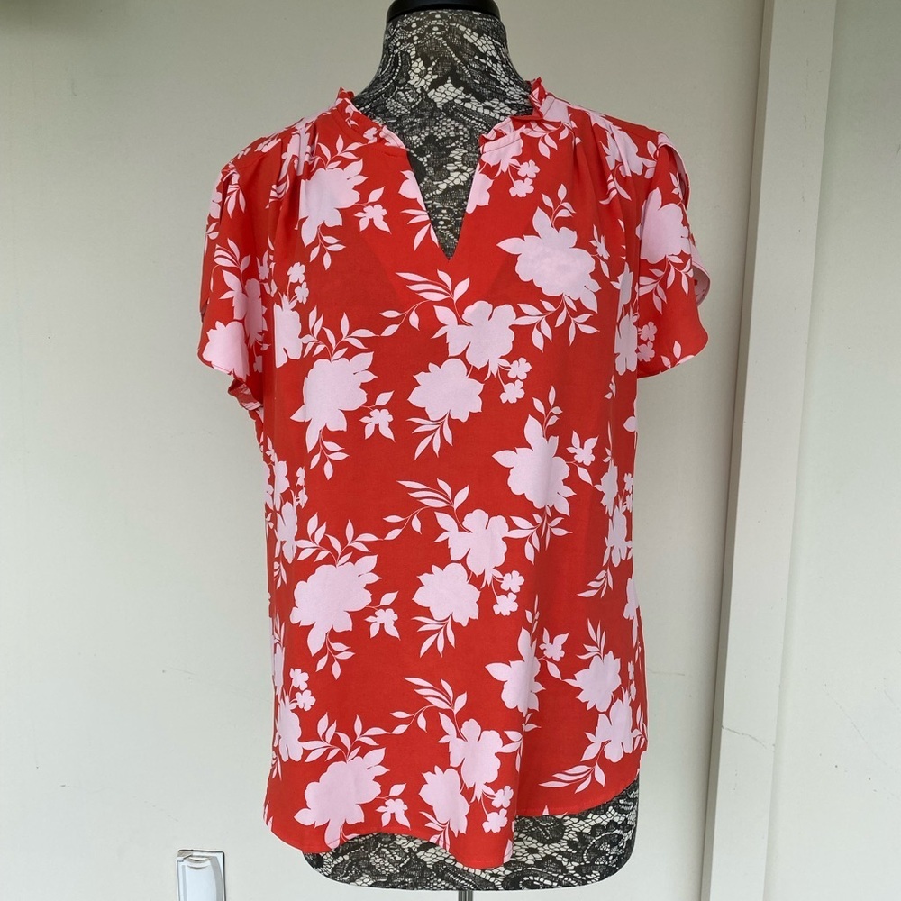 41 Hawthorn orange, white shirt sleeve blouse size XL
